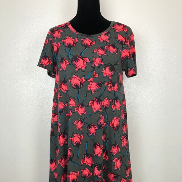 LuLaRoe Carly Floral Gray Pink Hi-Lo Dress - Picture 2 of 7